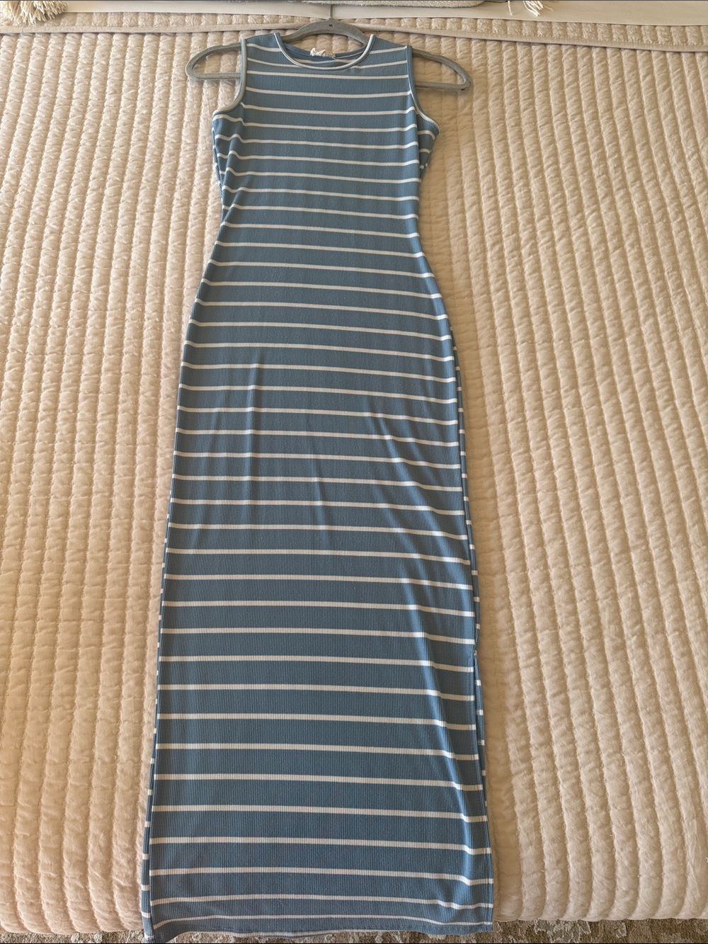 Sleeveless Blue & White Striped Maxi Dress
